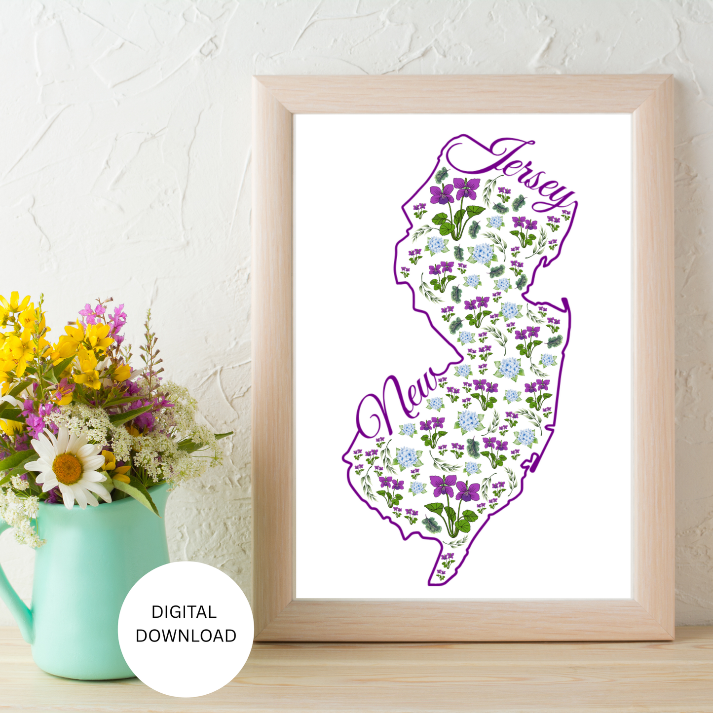 New Jersey US State and State Flower Printable Wall Art – Digital Download ✨