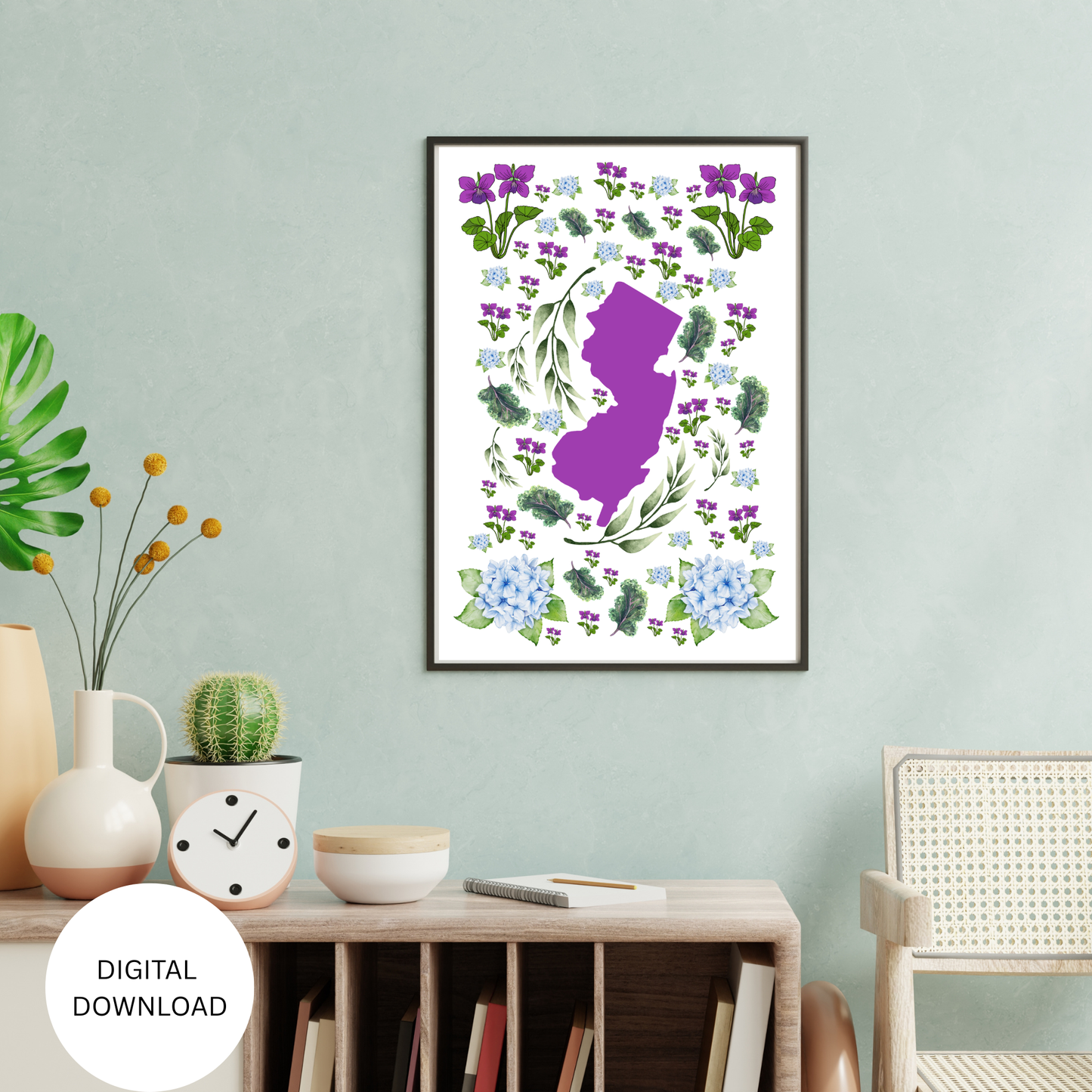 New Jersey US State and State Flower Printable Wall Art – Digital Download ✨