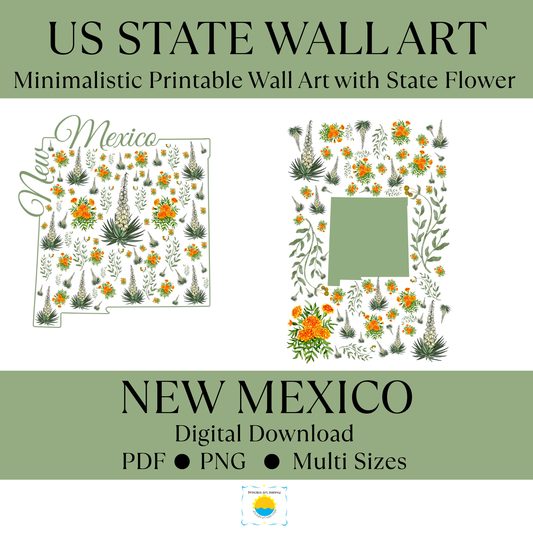 New Mexico US State and State Flower Printable Wall Art – Digital Download ✨