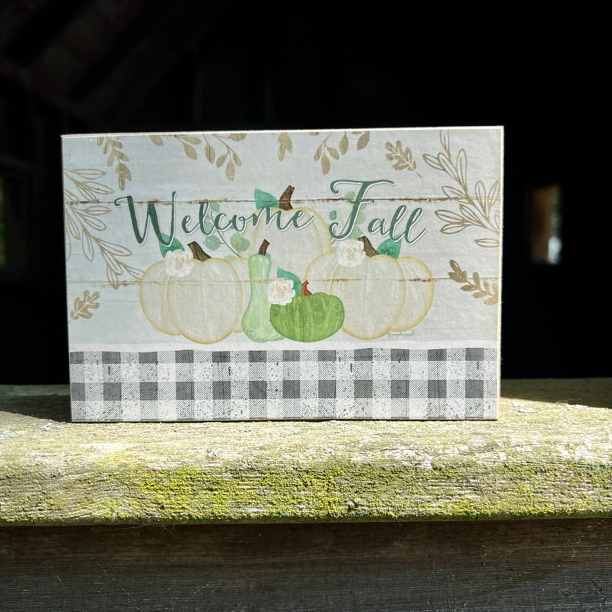 Fall Small 4x6 Fall Signs: Welcome Fall Sign|Pastel Earth Tone Prints on Smooth Wood
