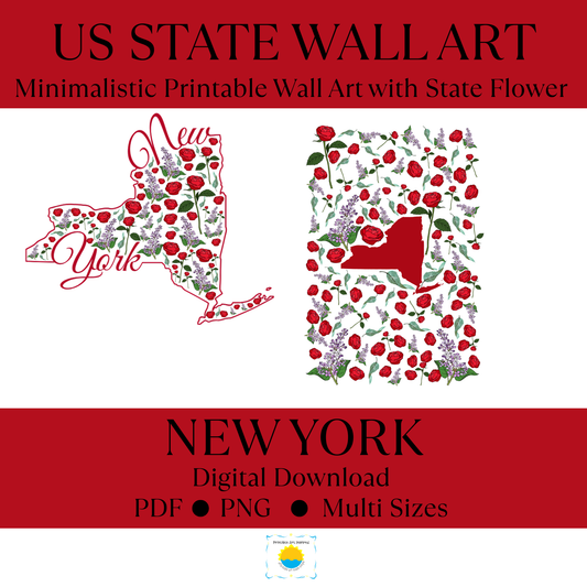 New York US State and State Flower Printable Wall Art – Digital Download ✨