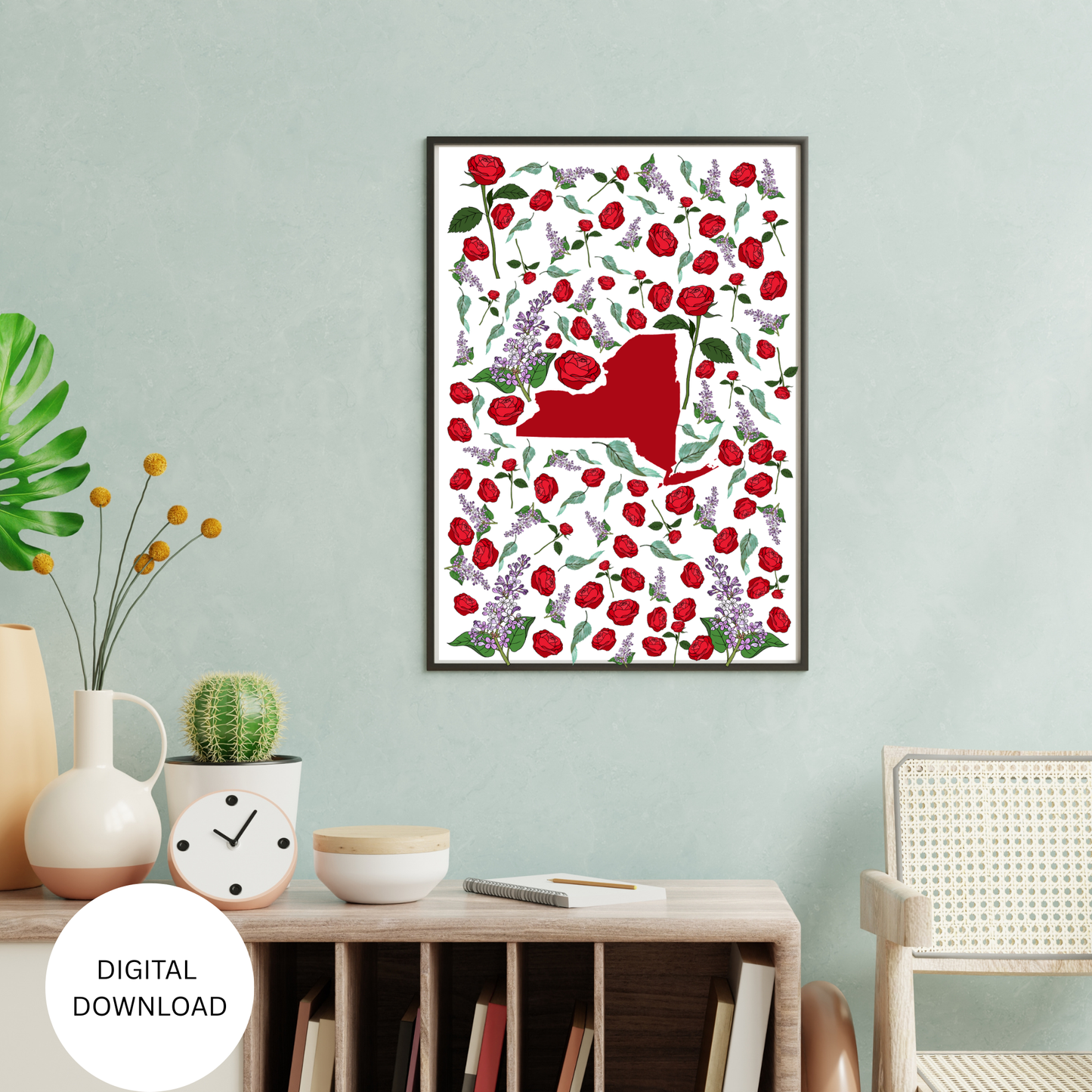 New York US State and State Flower Printable Wall Art – Digital Download ✨