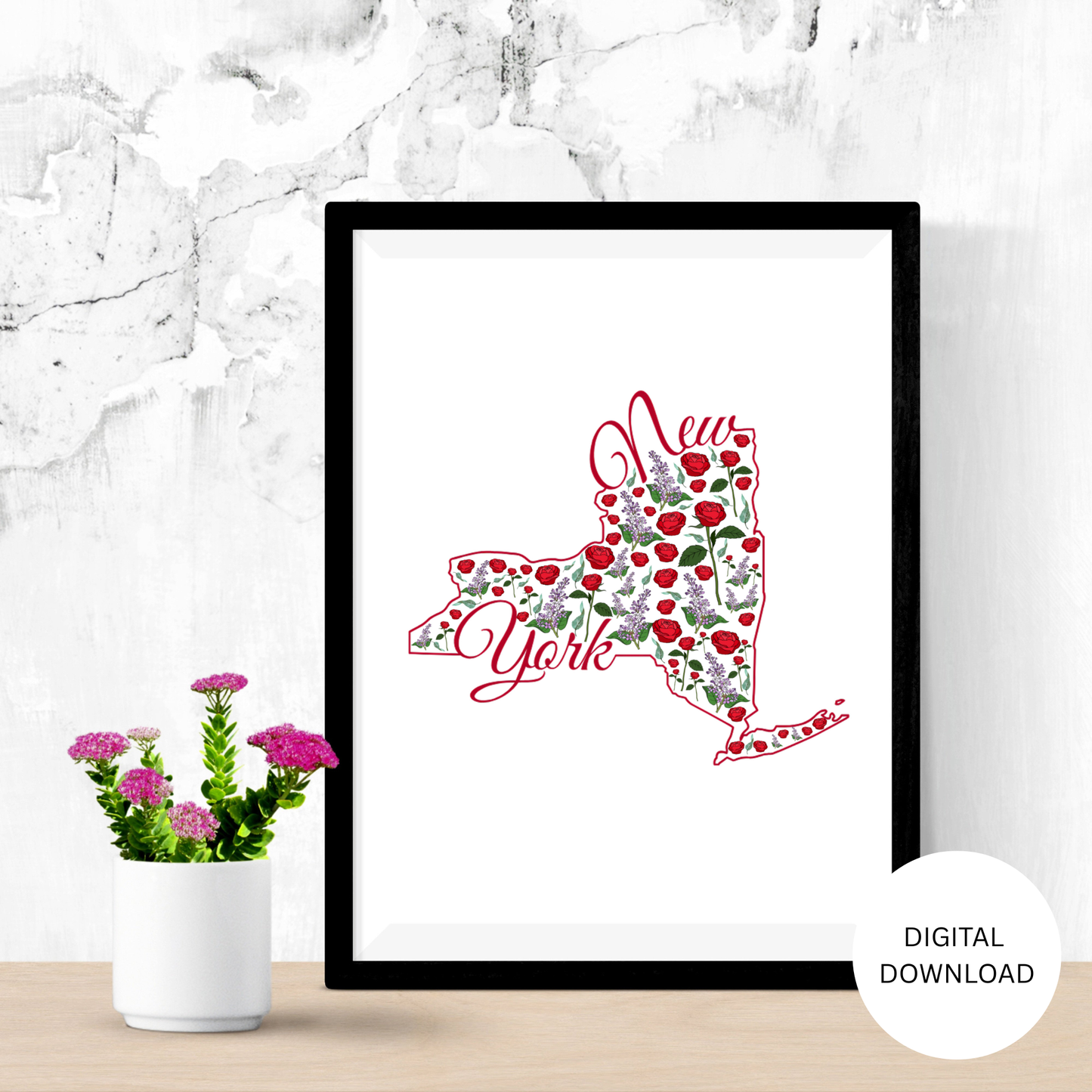 New York US State and State Flower Printable Wall Art – Digital Download ✨