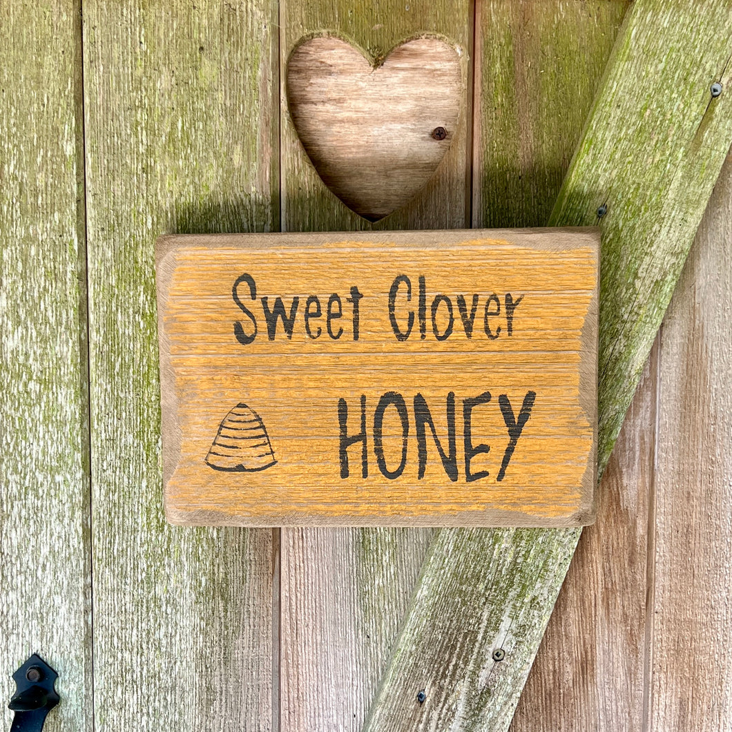 Sweet Clover Honey Farmhouse Rustic Wood Fall Home Decor Sign