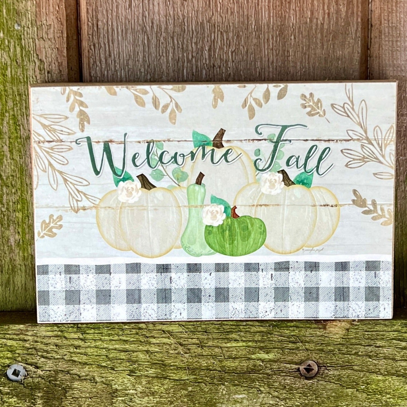 Fall Small 4x6 Fall Signs: Welcome Fall Sign|Pastel Earth Tone Prints on Smooth Wood