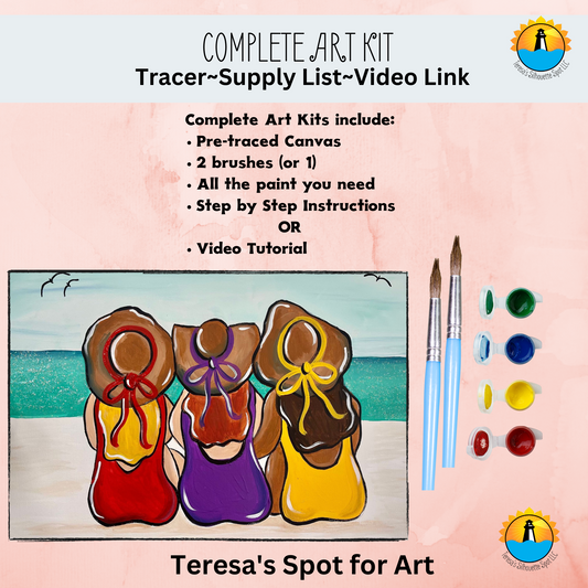 Canvas Complete Art Kit! Virtual at home Girl's Beach Day Art! Great For Beginners!
