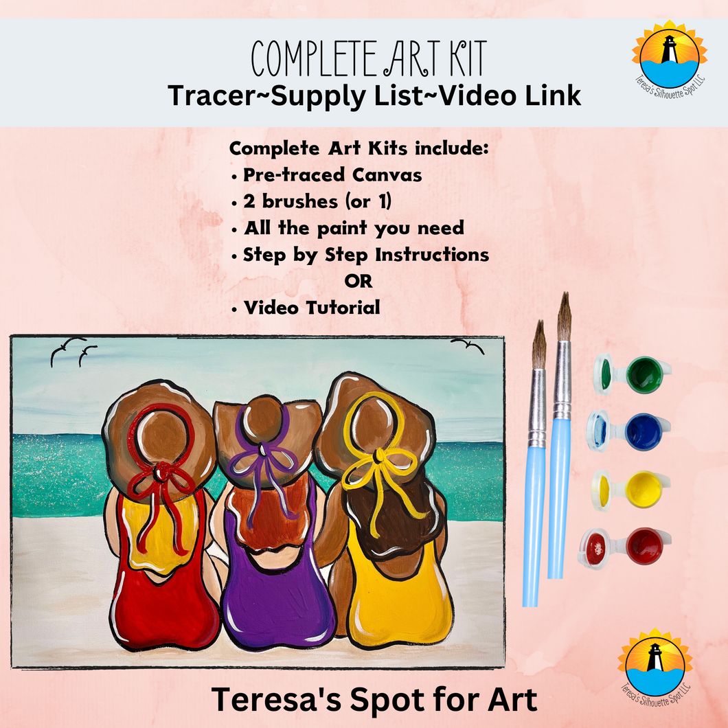 Canvas Complete Art Kit! Virtual at home Girl's Beach Day Art! Great For Beginners!