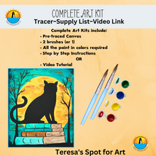Load image into Gallery viewer, Halloween Black Cat Canvas Complete Art Kit! At home Black Cat DIY Art Kit! At Home Halloween Paint Party! Great For Beginners!
