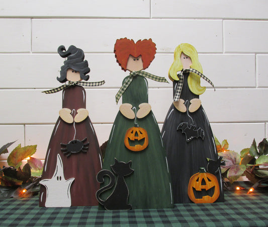 3 Witches Wood Cutouts in 3D for DIY:Set of 3 Witches for Halloween DIY Project