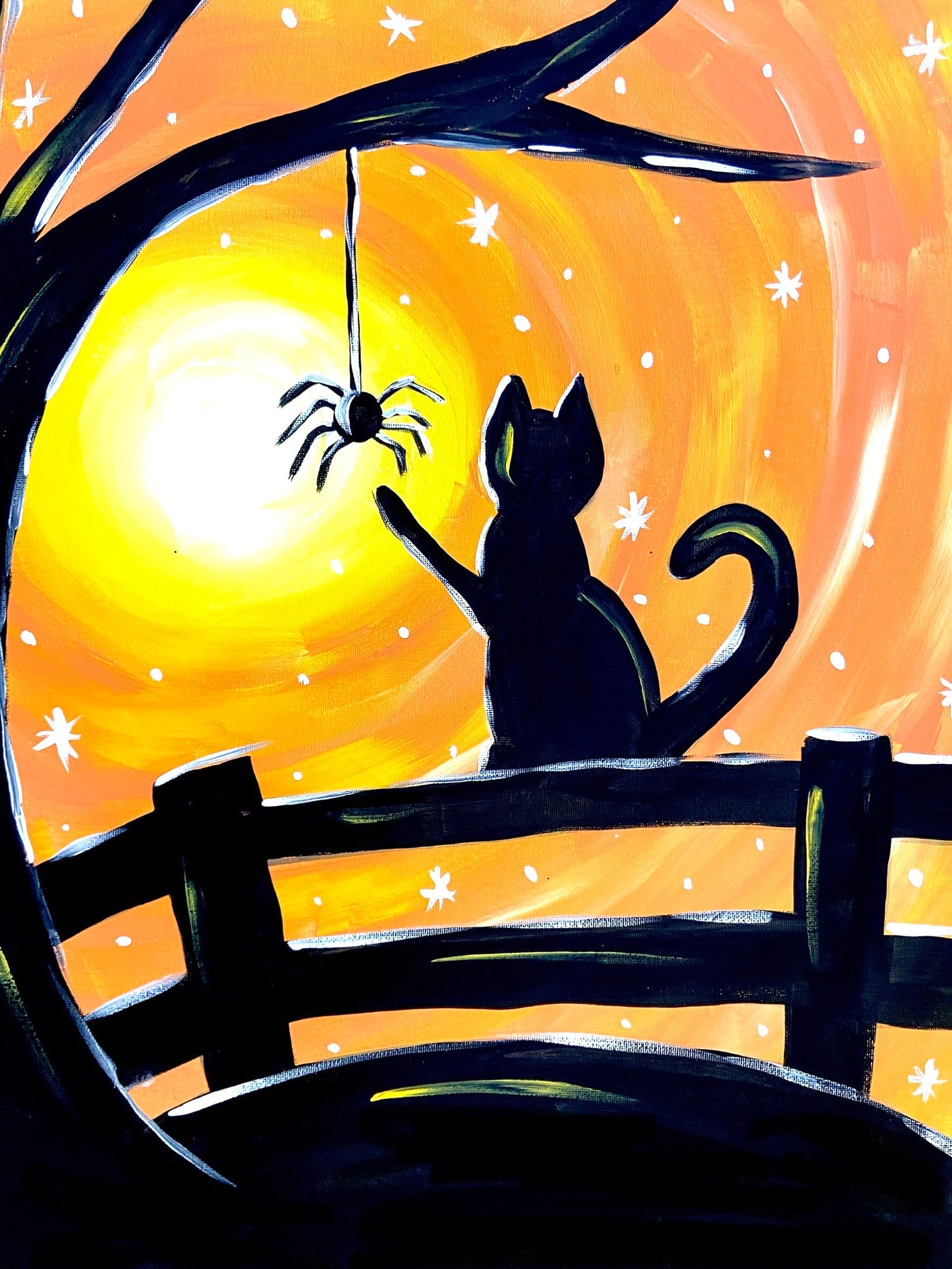 Halloween Black Cat & Spider Canvas Complete Art Kit! At home Black Cat & Spider DIY Art Kit! At Home Halloween Paint Party! Great For Beginners!
