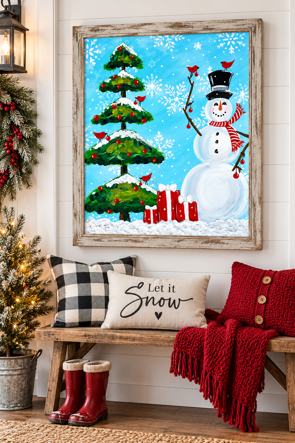 Paint at Home: Christmas Tree and Snowman Step by Step Beginner Acrylic Painting Digital Download PDF Kit and Video Tutorial