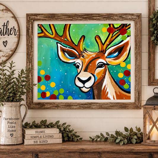 Paint at Home Fun Reindeer Step by Step Beginner Acrylic Painting Digital Download PDF Kit and Video Tutorial