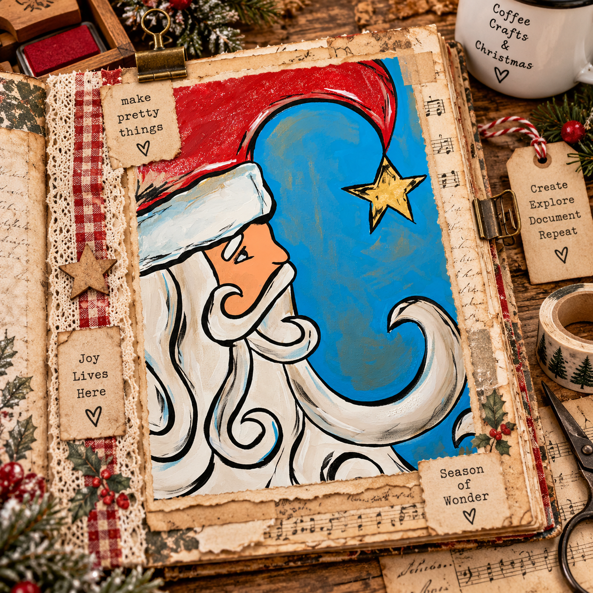 Paint at Home Vintage Santa Step by Step Beginner Acrylic Painting Digital Download PDF Kit and Video Tutorial