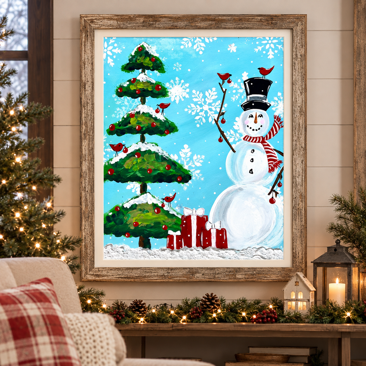 Paint at Home: Christmas Tree and Snowman Step by Step Beginner Acrylic Painting Digital Download PDF Kit and Video Tutorial
