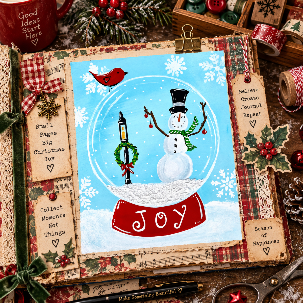Paint at Home Snowman Snowglobe Step by Step Beginner Acrylic Painting Digital Download PDF Kit and Video Tutorial