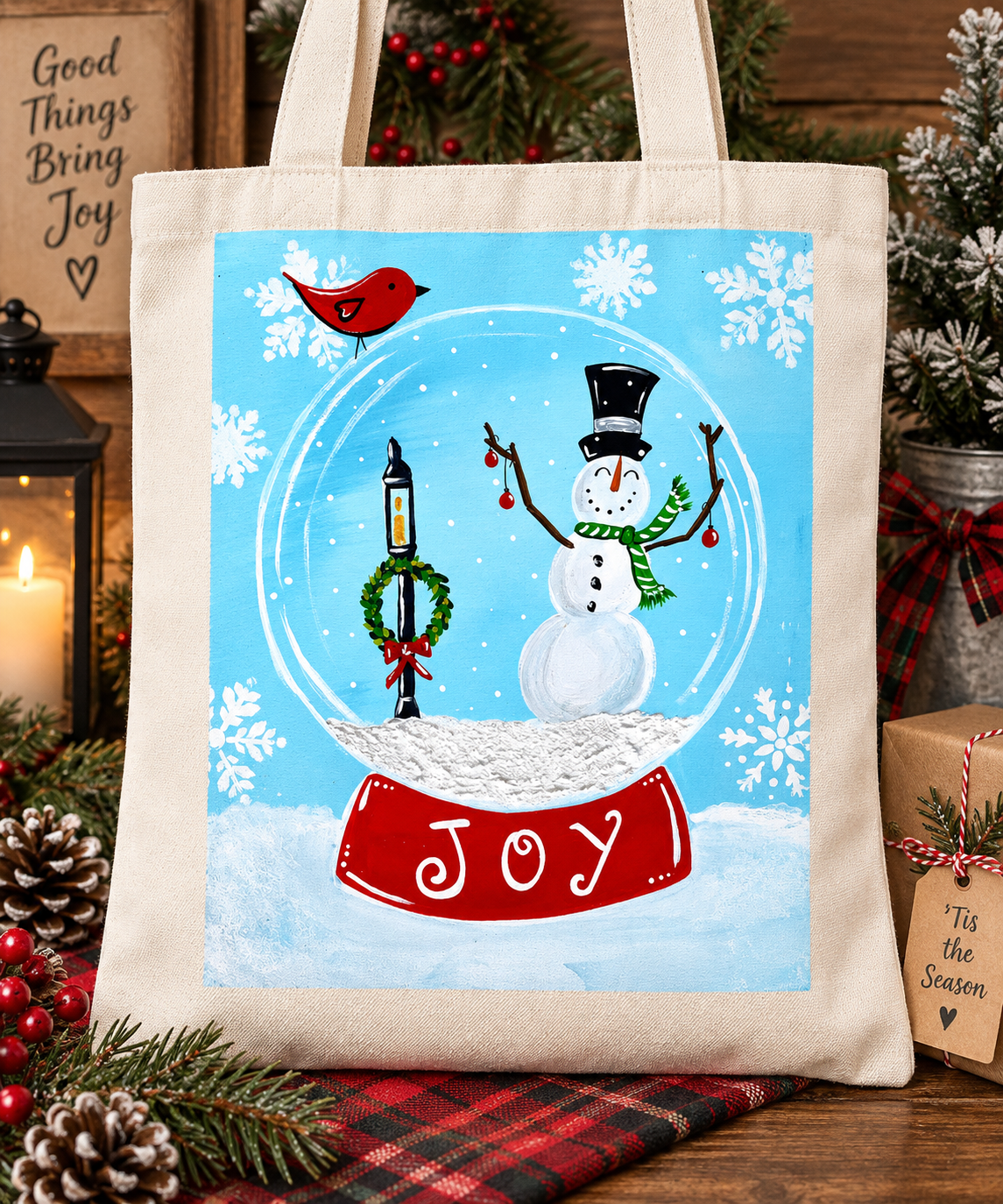 Paint at Home Snowman Snowglobe Step by Step Beginner Acrylic Painting Digital Download PDF Kit and Video Tutorial
