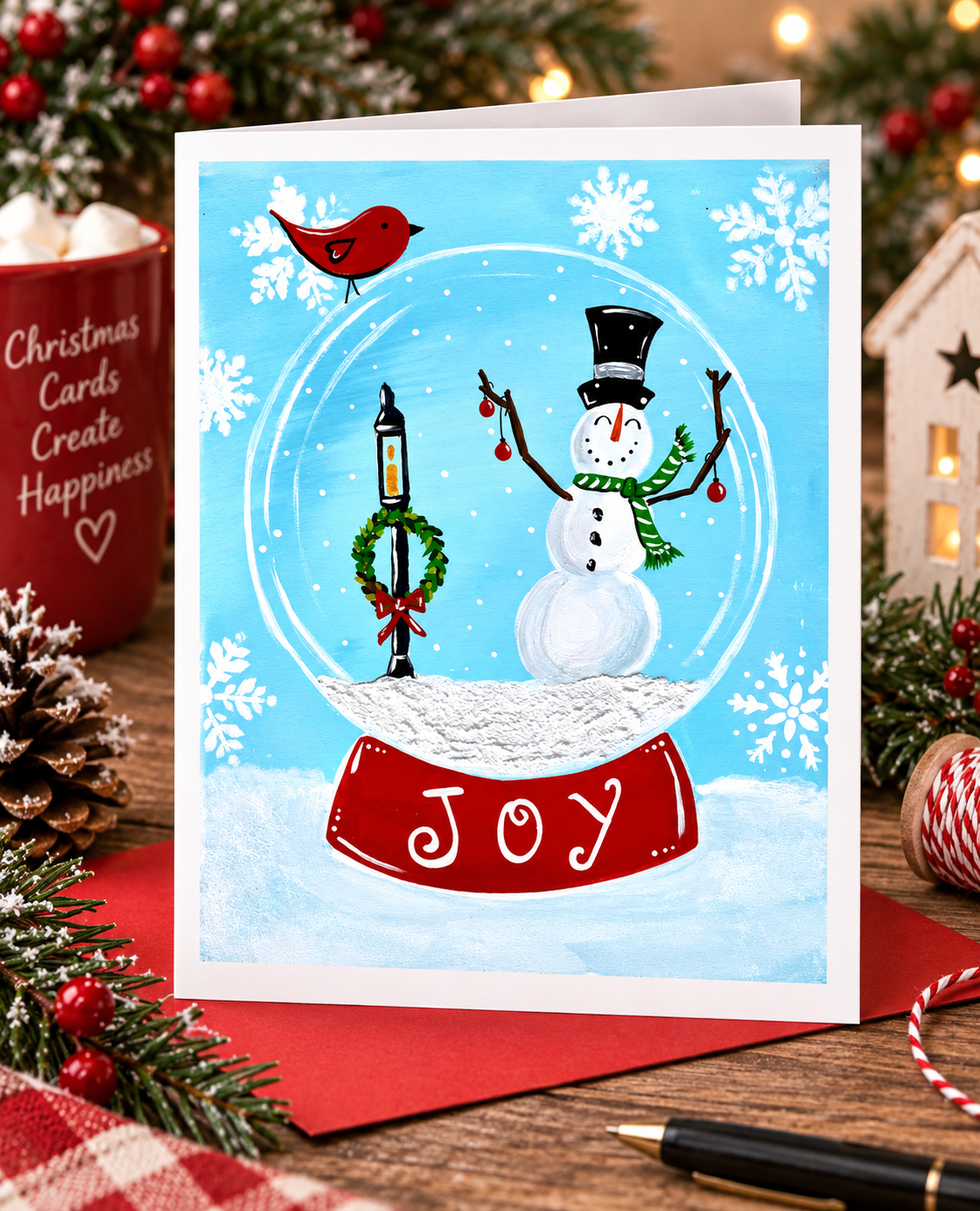 Paint at Home Snowman Snowglobe Step by Step Beginner Acrylic Painting Digital Download PDF Kit and Video Tutorial