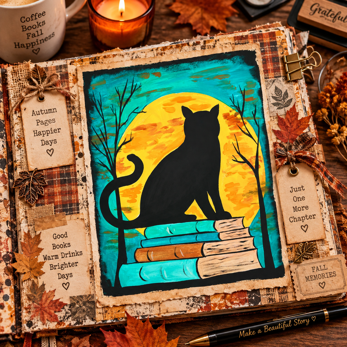 Fall Black Cat Acrylic Painting Tutorial: Easy Beginner Step by Step Painting