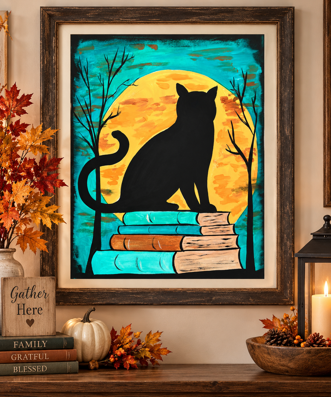Fall Black Cat Acrylic Painting Tutorial: Easy Beginner Step by Step Painting