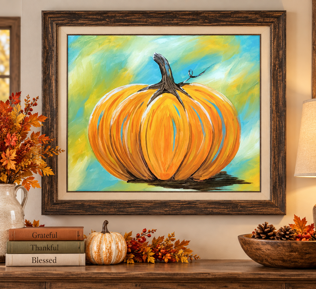 Easy Beginner Pumpkin with Blue HiLights Acrylic Art Video Tutorial
