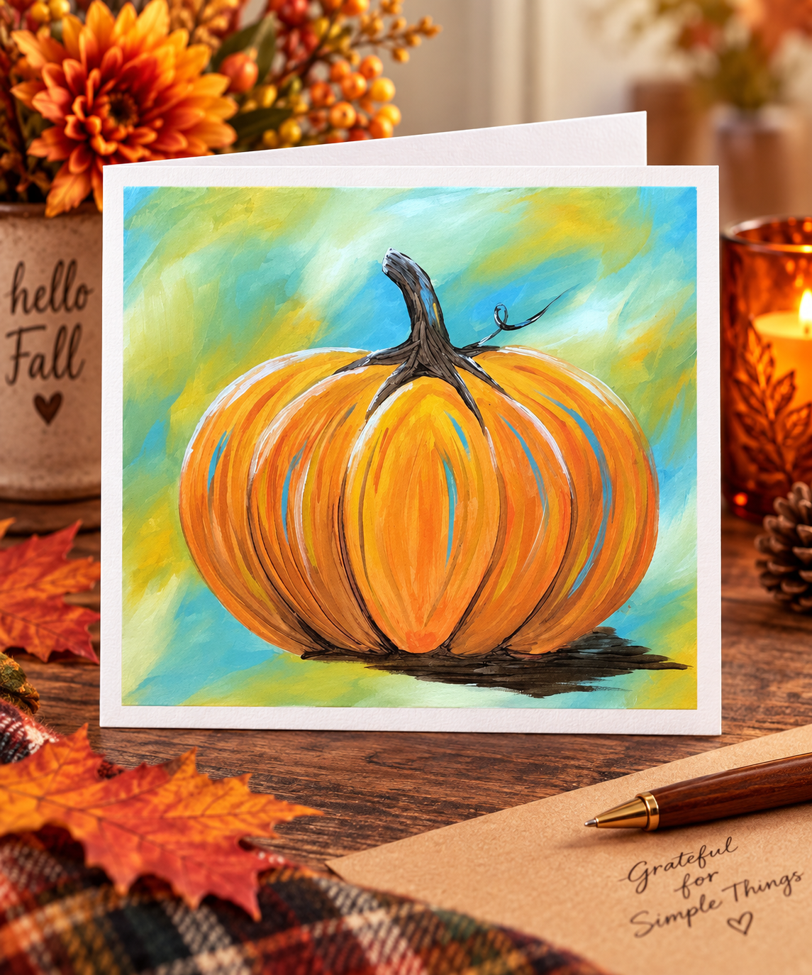 Easy Beginner Pumpkin with Blue HiLights Acrylic Art Video Tutorial