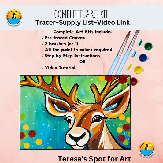 Christmas Reindeer  Art Party Kit! At Home Paint Party Supplies! Beginner Friendly!