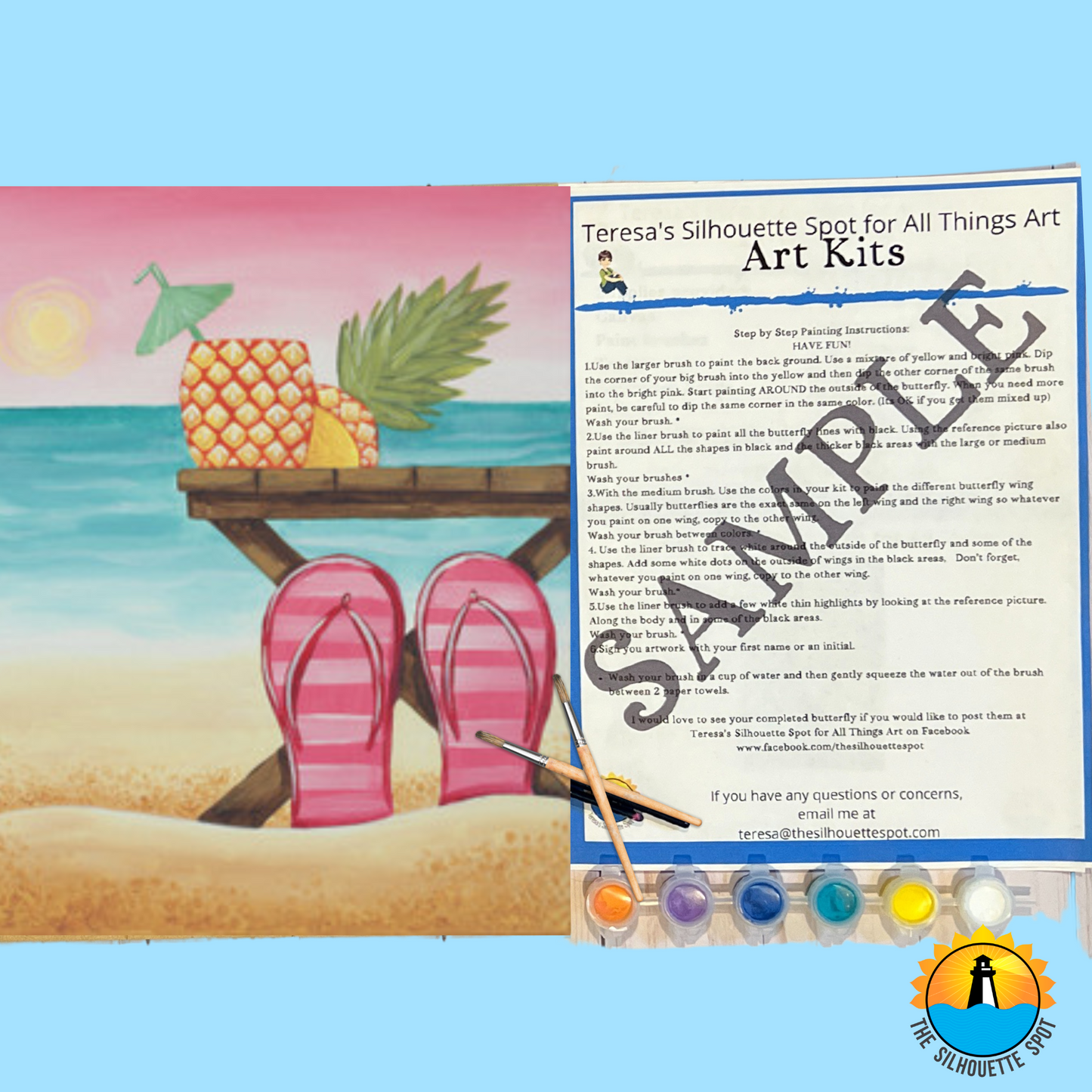 Canvas Complete Art Kit! Virtual at home Flip Flops Beach Scene DIY Art! Great For Beginners!