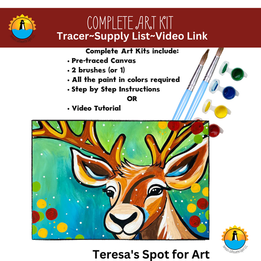 Christmas Reindeer Complete Art Kit! At home Beginner DIY Art Kit! Reindeer Art Kit Great For Beginners!