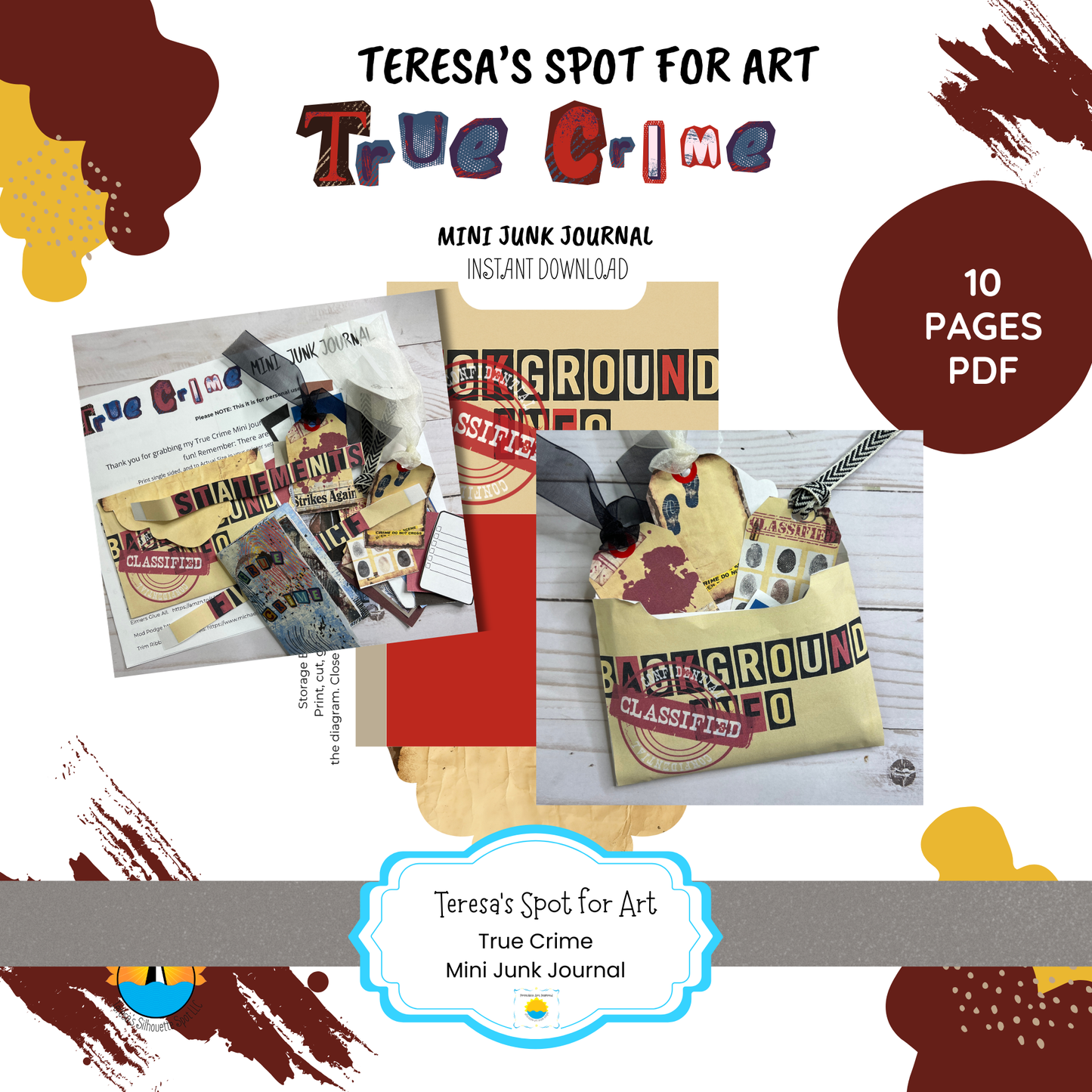 True Crime MIni Junk Journal Printable Kit –Instant 10 page Download