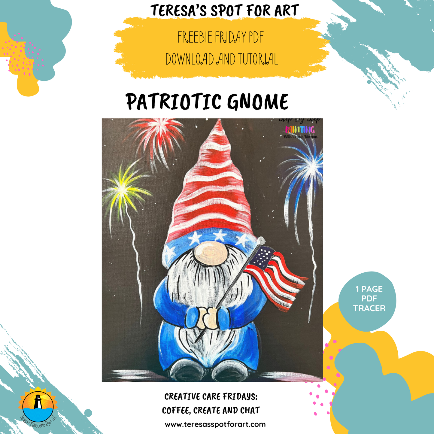 Beginner Acylic Painting Tracer Stencil: Patriotic Gnome