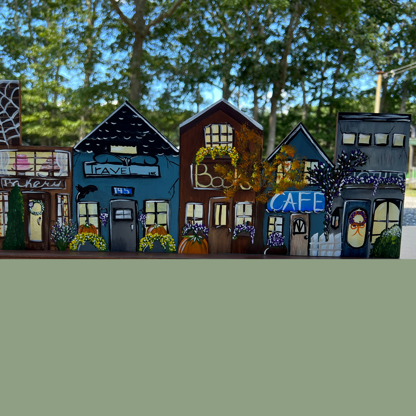 Fall Village for Mantel-Hand Painted Design for Fall or Autumn Shelf Sitter