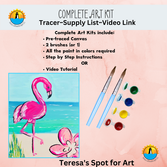 Flamingo Canvas Complete Art Kit! Virtual at home Flamingo Art!  Great For Beginners!