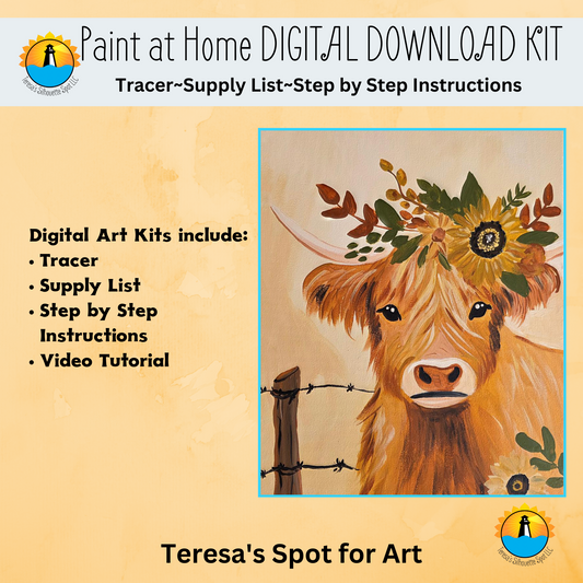 Paint at Home Step by Step Digital Download Art Kit for Beginner Highlander