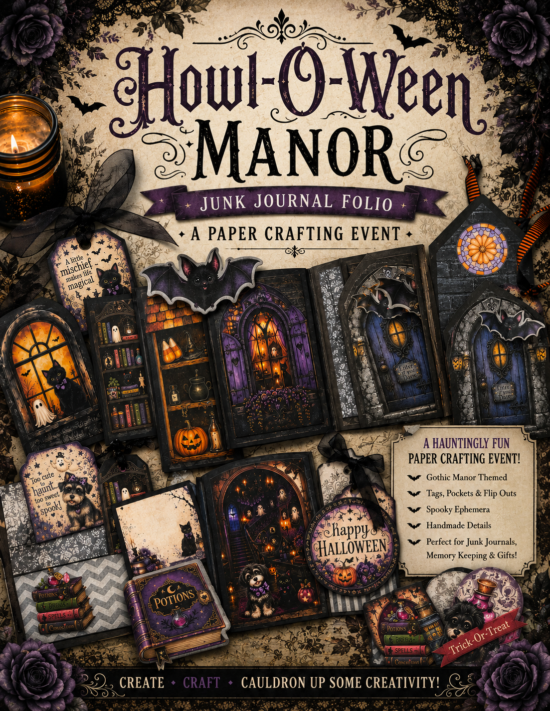 HalloWeen Manor "Mini Kit" Loaded Interactive Journal Folio PDF Kit