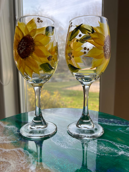 Sunflower Wine Glasses Hand Painted