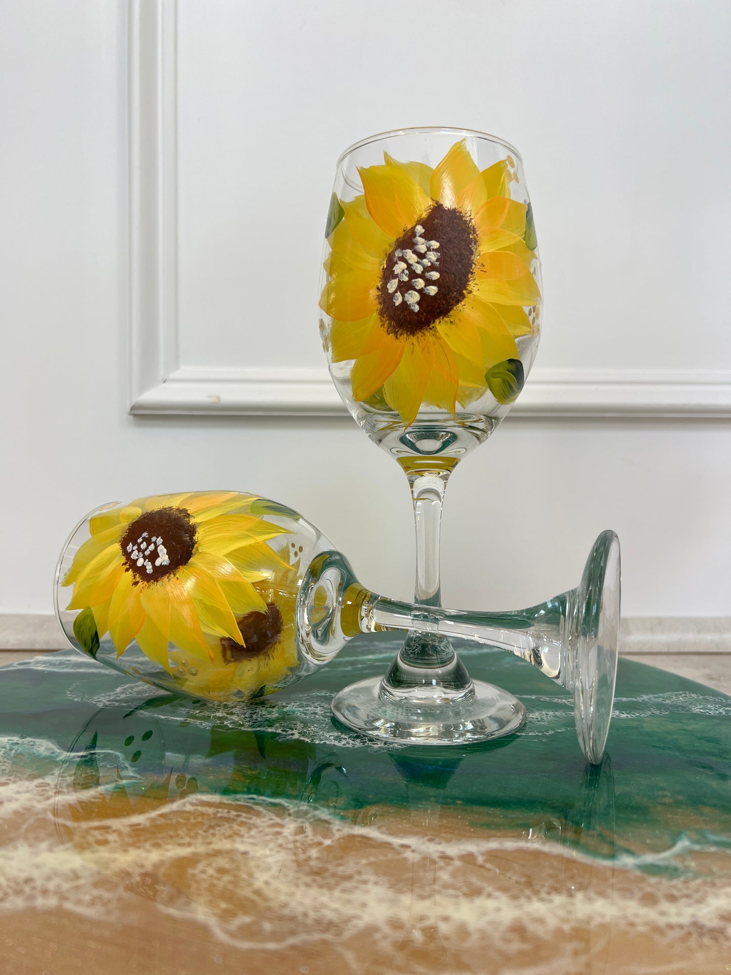 Sunflower Wine Glasses Hand Painted