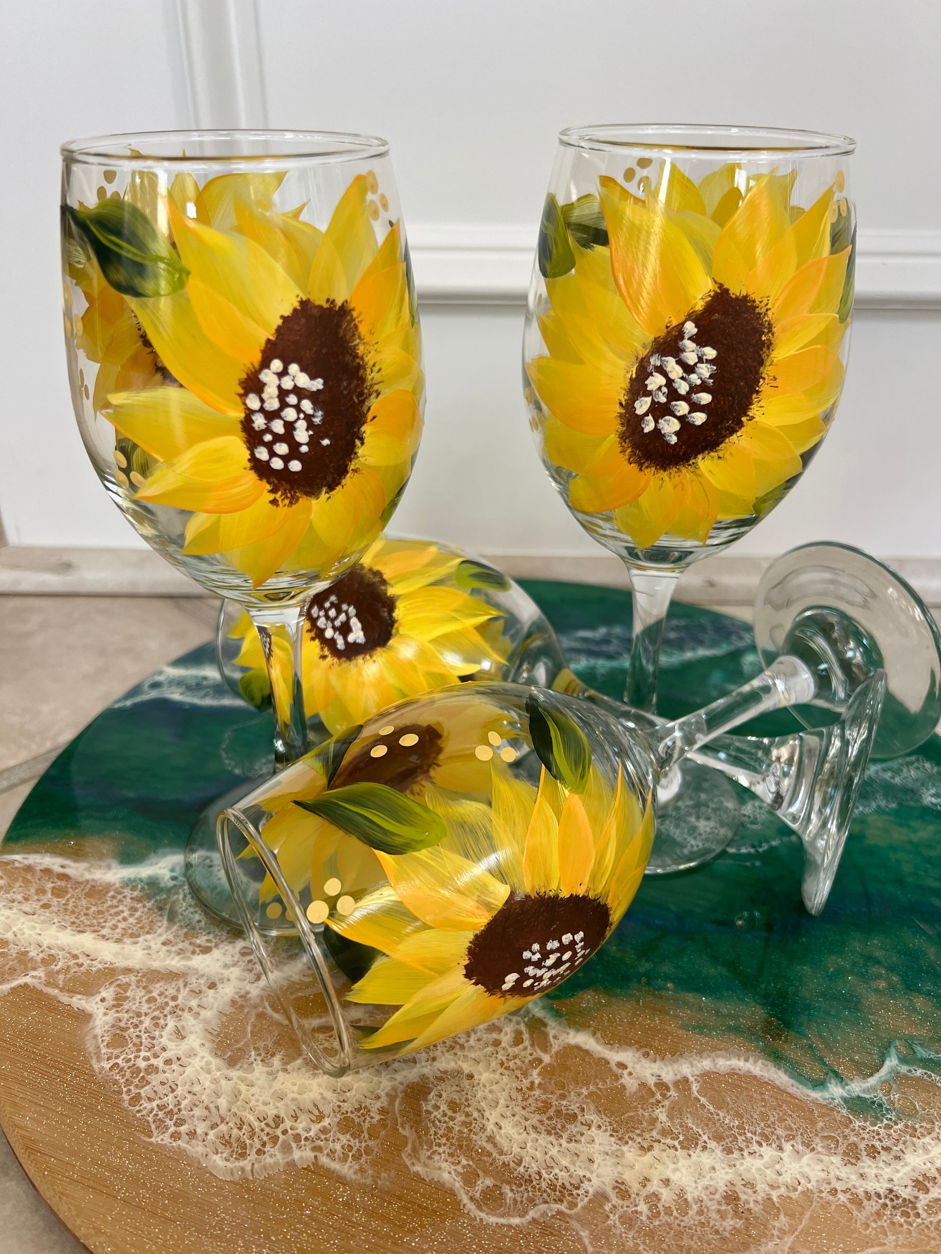 Sunflower Wine Glasses Hand Painted  Teresa's Spot for All Things Art