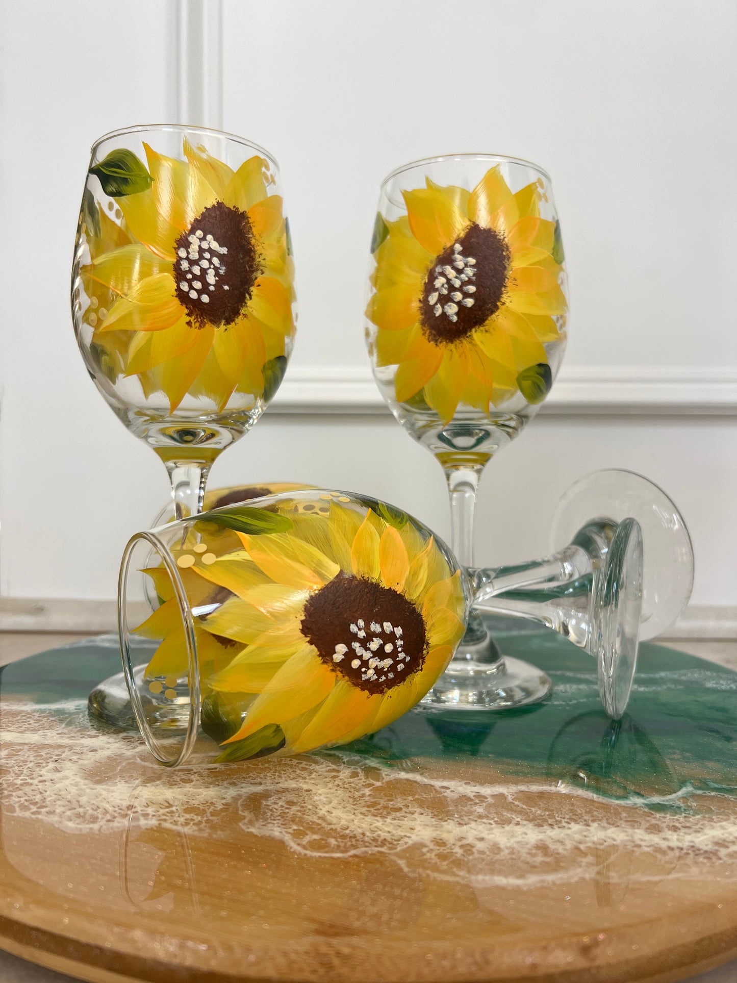 Sunflower Wine Glasses Hand Painted