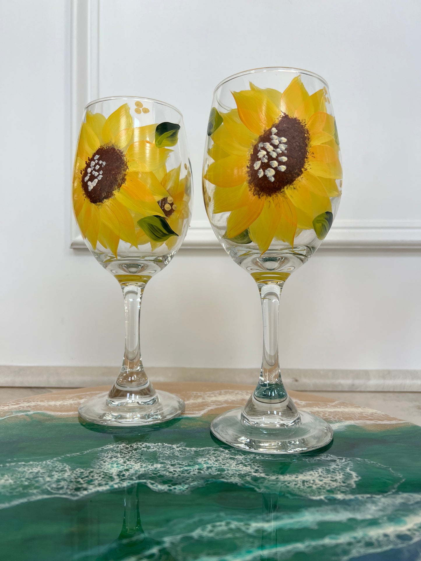 Sunflower Wine Glasses Hand Painted