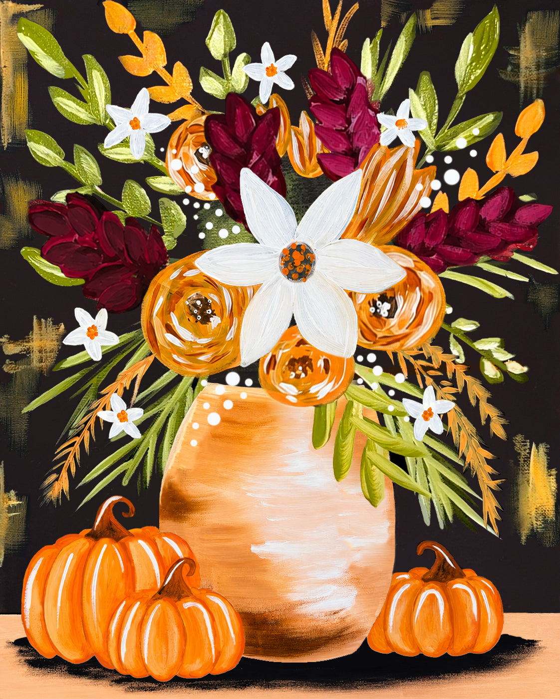 Fall Florals Beginner Acrylic Painting Tutorial | Digital Painting Kit