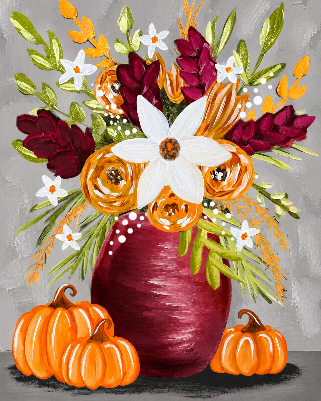 Fall Florals Beginner Acrylic Painting Tutorial | Digital Painting Kit