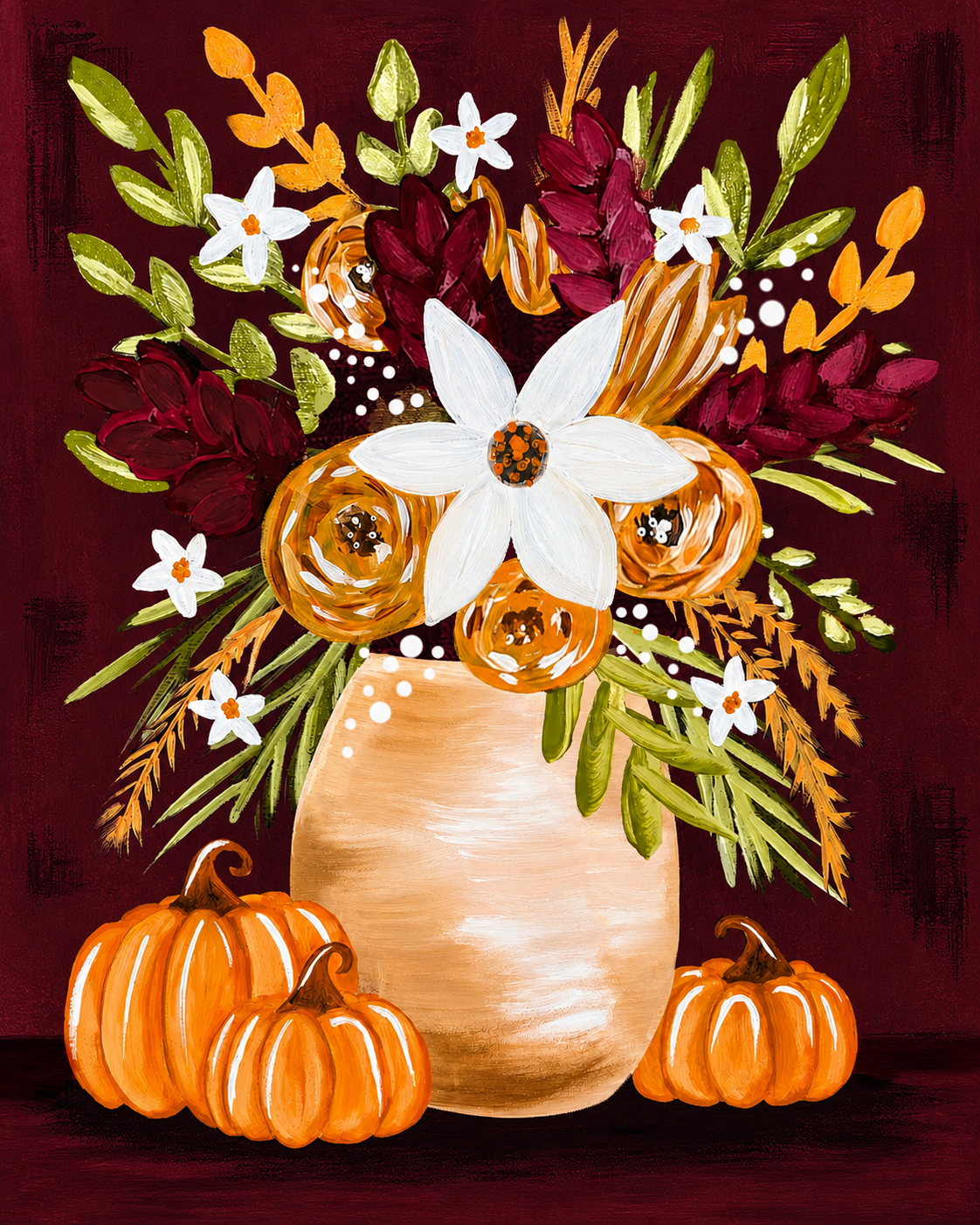 Fall Florals Beginner Acrylic Painting Tutorial | Digital Painting Kit