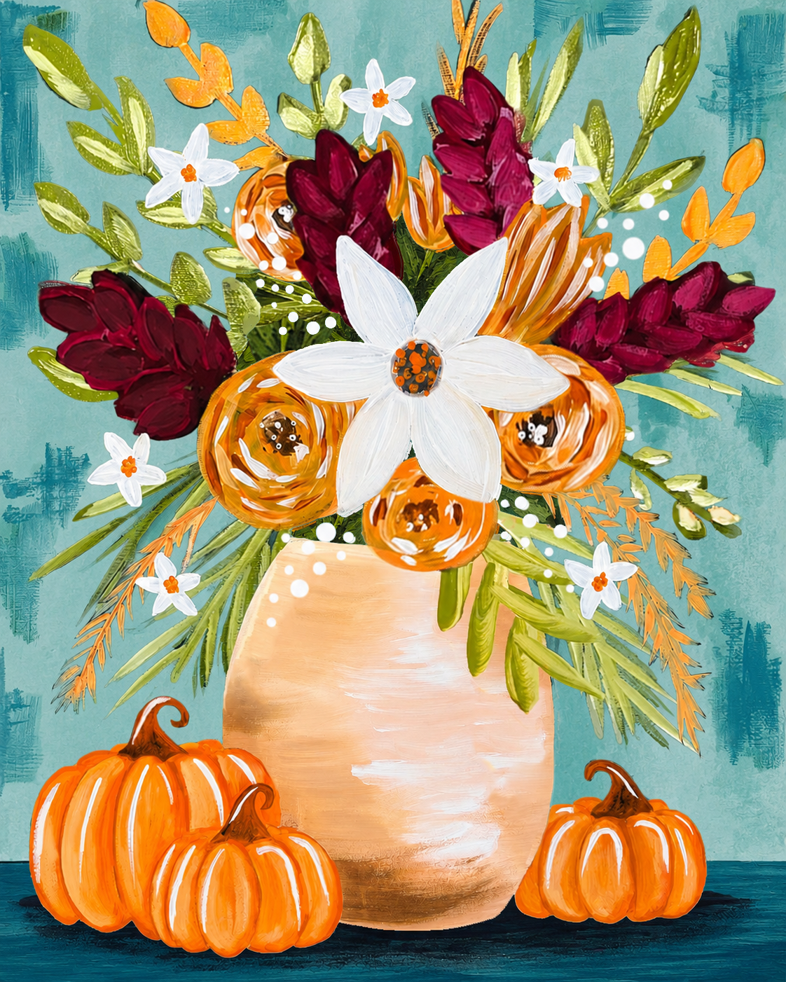 Fall Florals Beginner Acrylic Painting Tutorial | Digital Painting Kit