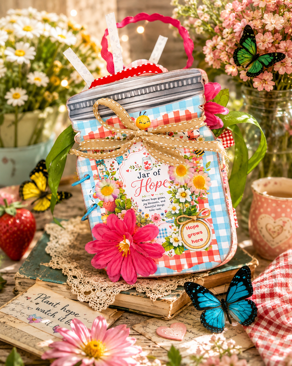 Jar of Hope Inspirational Junk Journal & Folio Kit, Memory Keeper Folio 19-Page Printed Bundle + Video Instructions