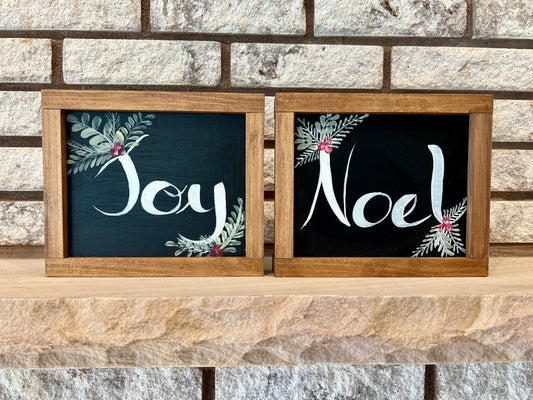 Joy and Noel set of 2 Wood Signs for Christmas Decor