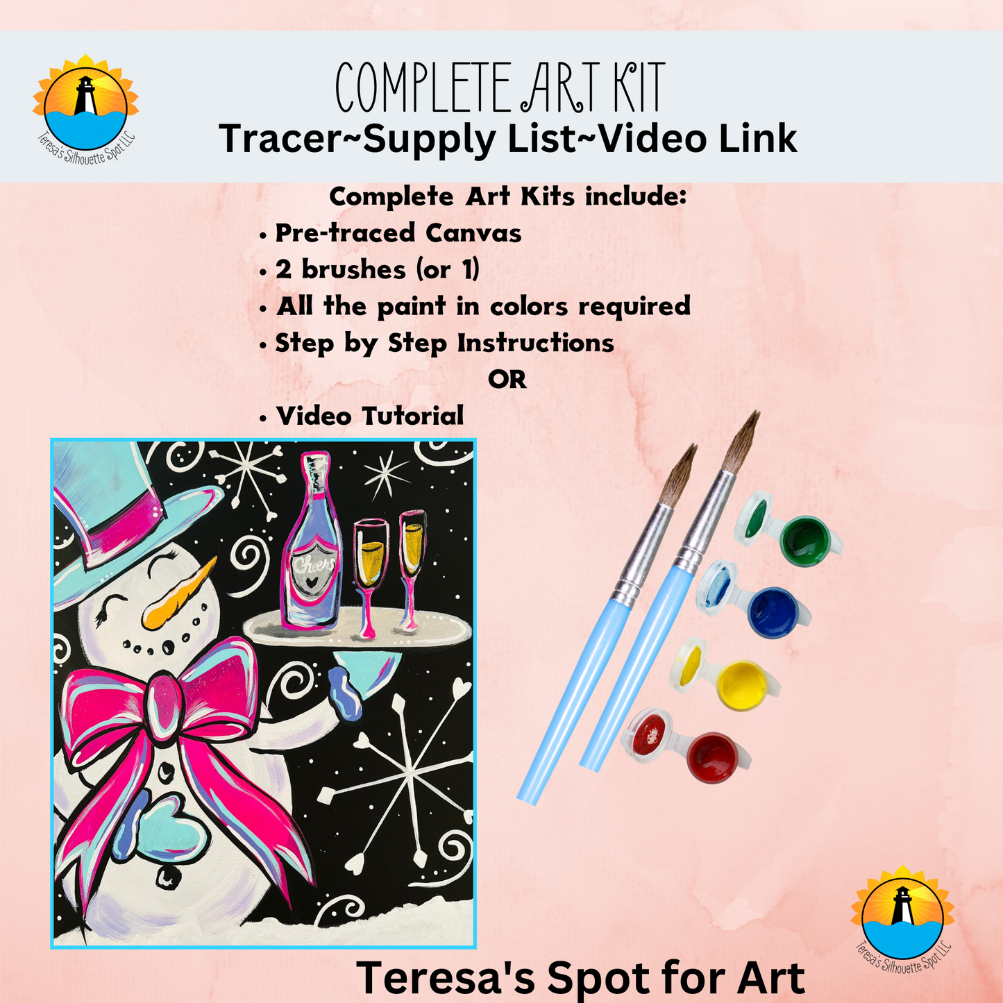 New Year's Eve Snowman Art Party Kit! At Home Paint Party Supplies! Beginner Friendly!