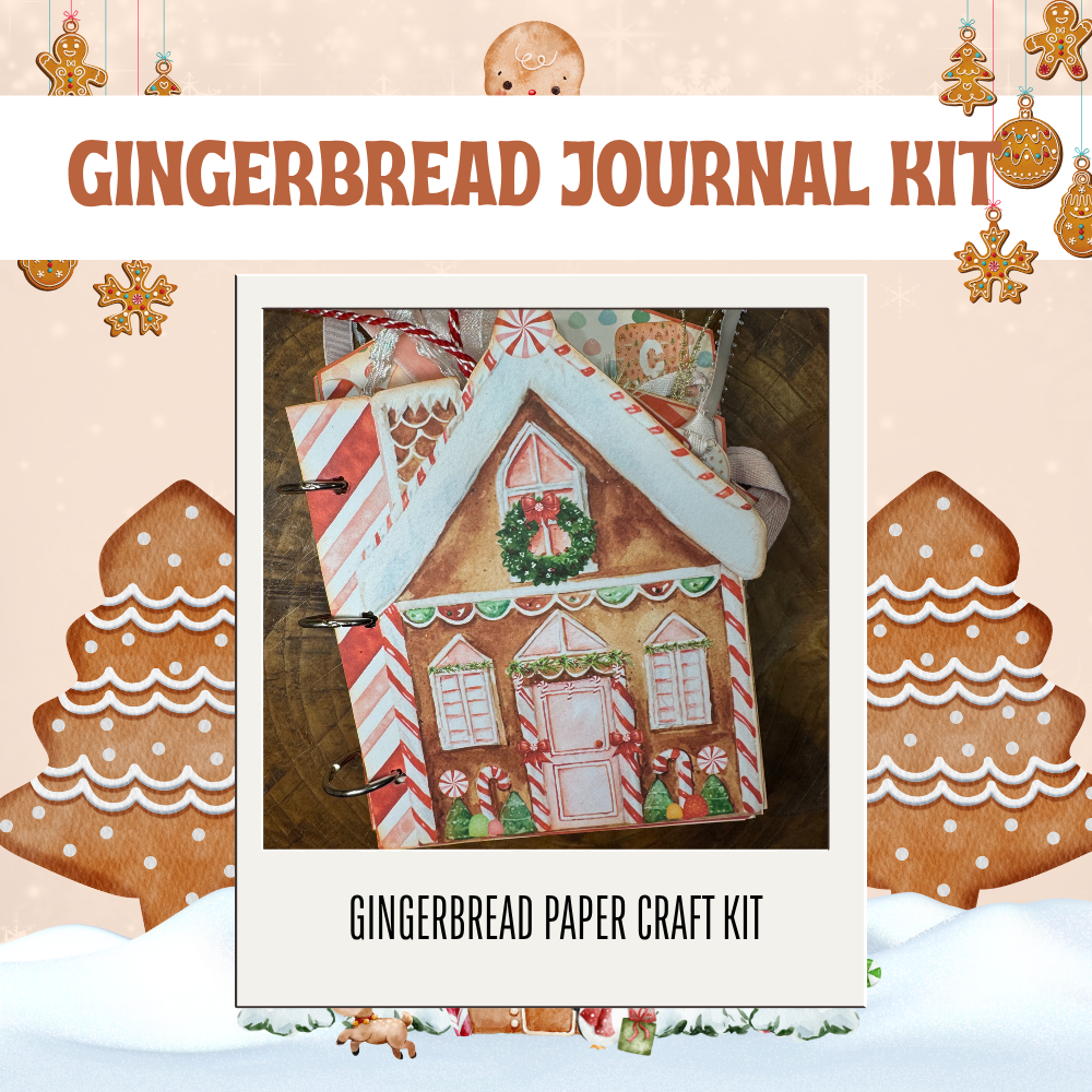 Gingerbread House Christmas Memory Keeper Journal Kit – 22-Page Holiday Paper Craft Kit with Ribbons, Ephemera & Video Tutorial