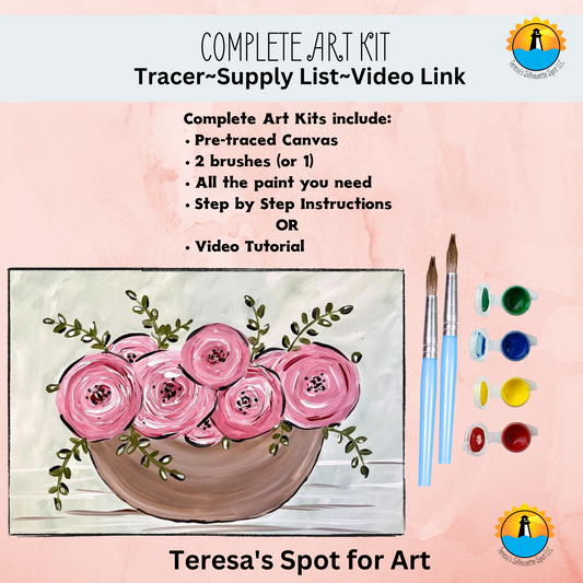Canvas Complete Art Kit! Virtual at home Floral Art!  Great For Beginners!