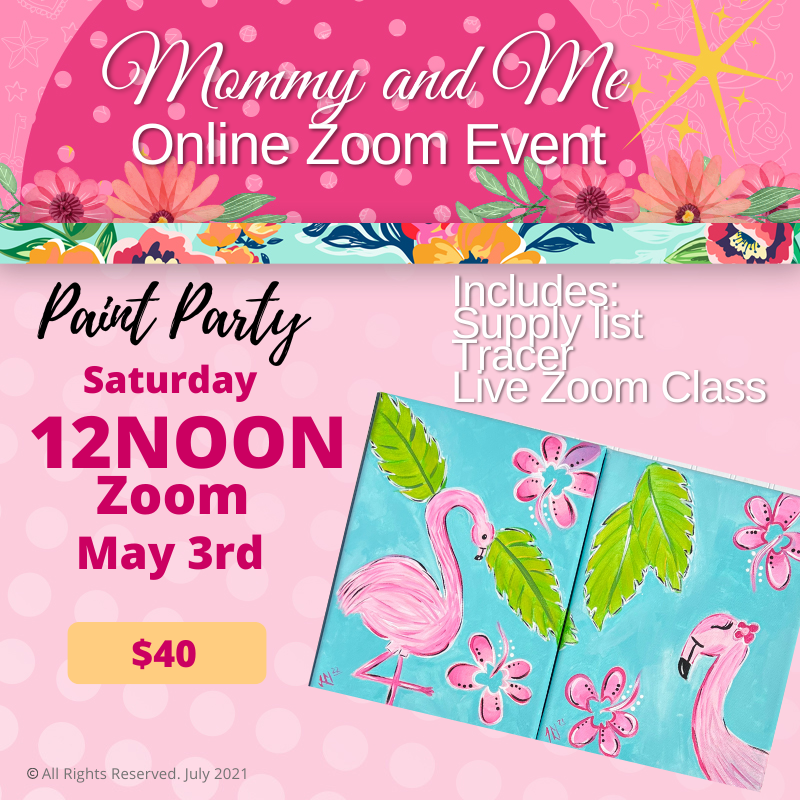 Mommy and Me Flamingo Pair Step by Step Online Acrylic Painting Party