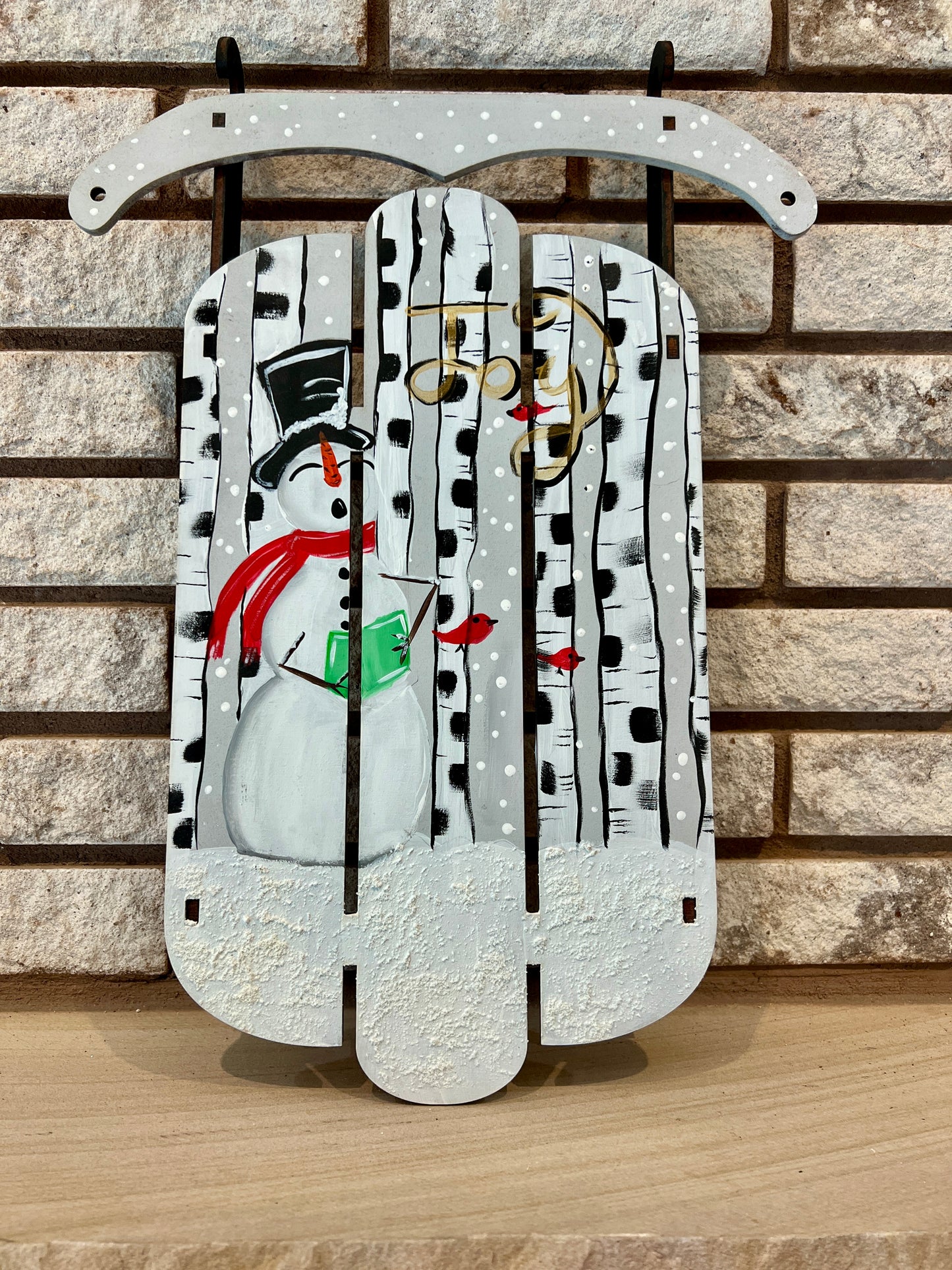 Wood 3D sled with JOY of Snowman -18"